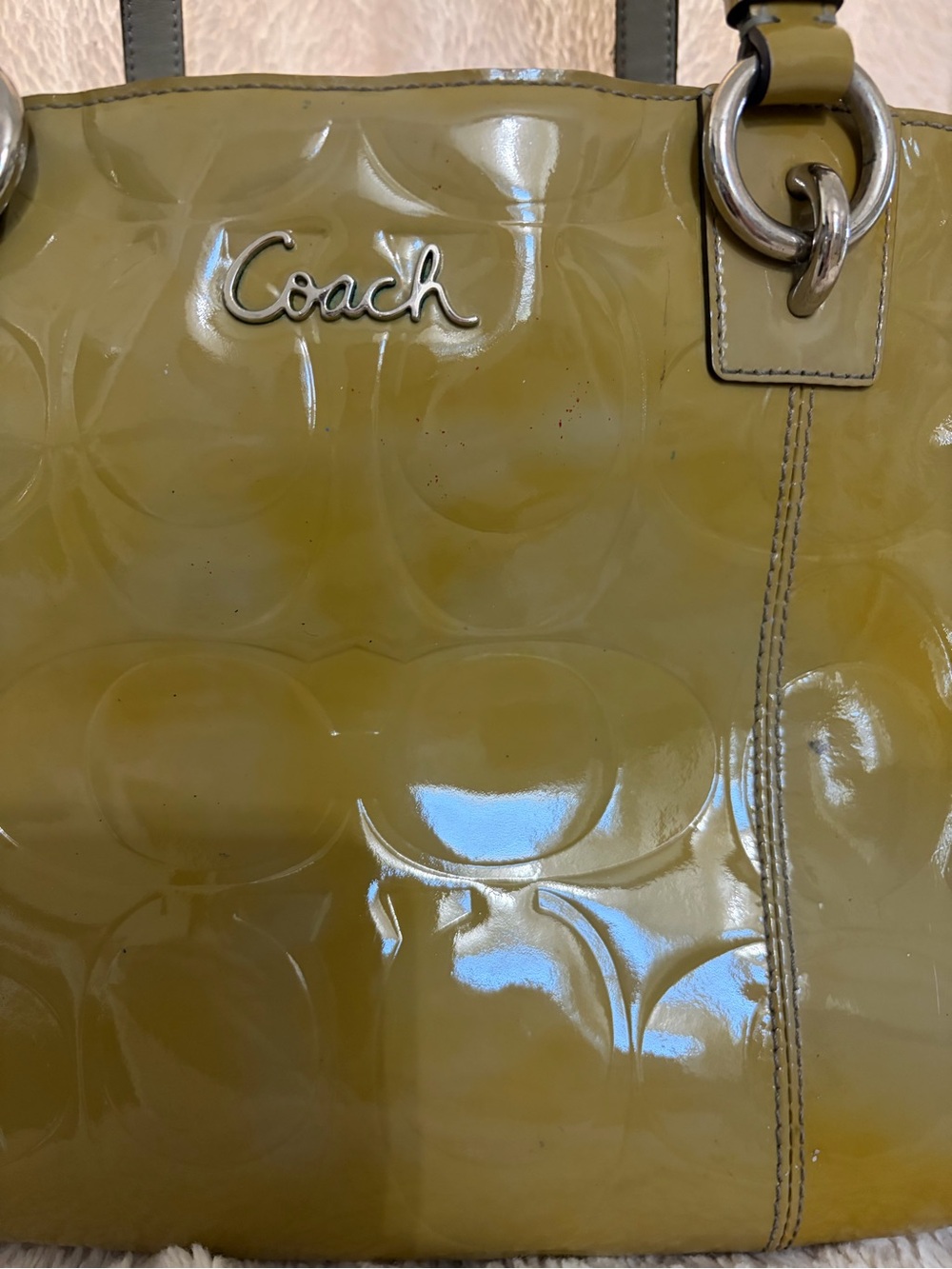 Coach Olive Patent Leather Tote with Silver Hardware - Picture 5 of 13